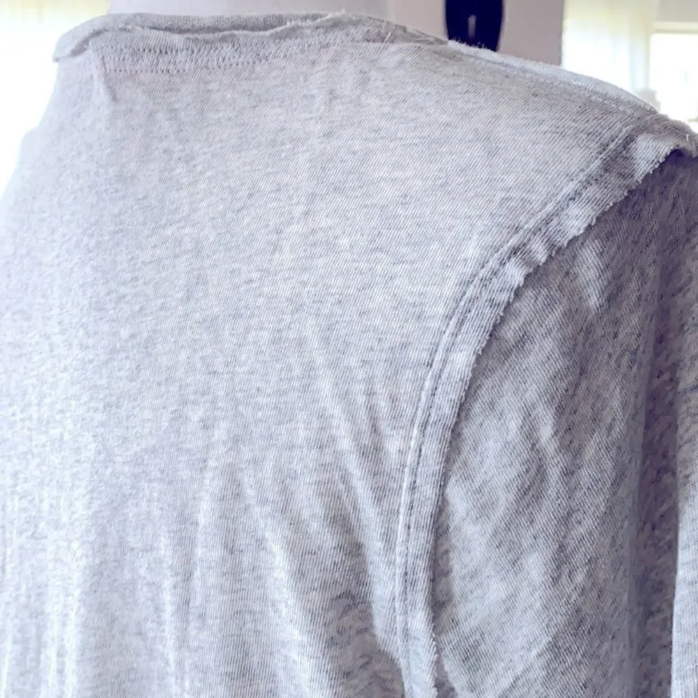 Free People Baby Doll Top Gray Orange /Peach Large V Neck Pocket Cotton